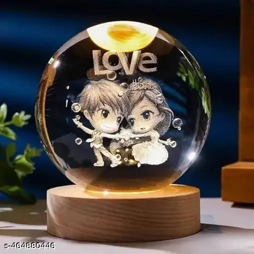 3D Love Crystal Ball Night lamp | USB Cable LED Wooden Base Crystal Ball | Home, Office Decorations Birthday Gifts for Friend, Teens, Boys, Girls.